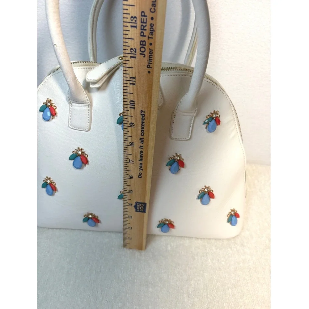 Unbranded Jeweled Bee Satchel Bag Womens Large White Good Embellished Dome